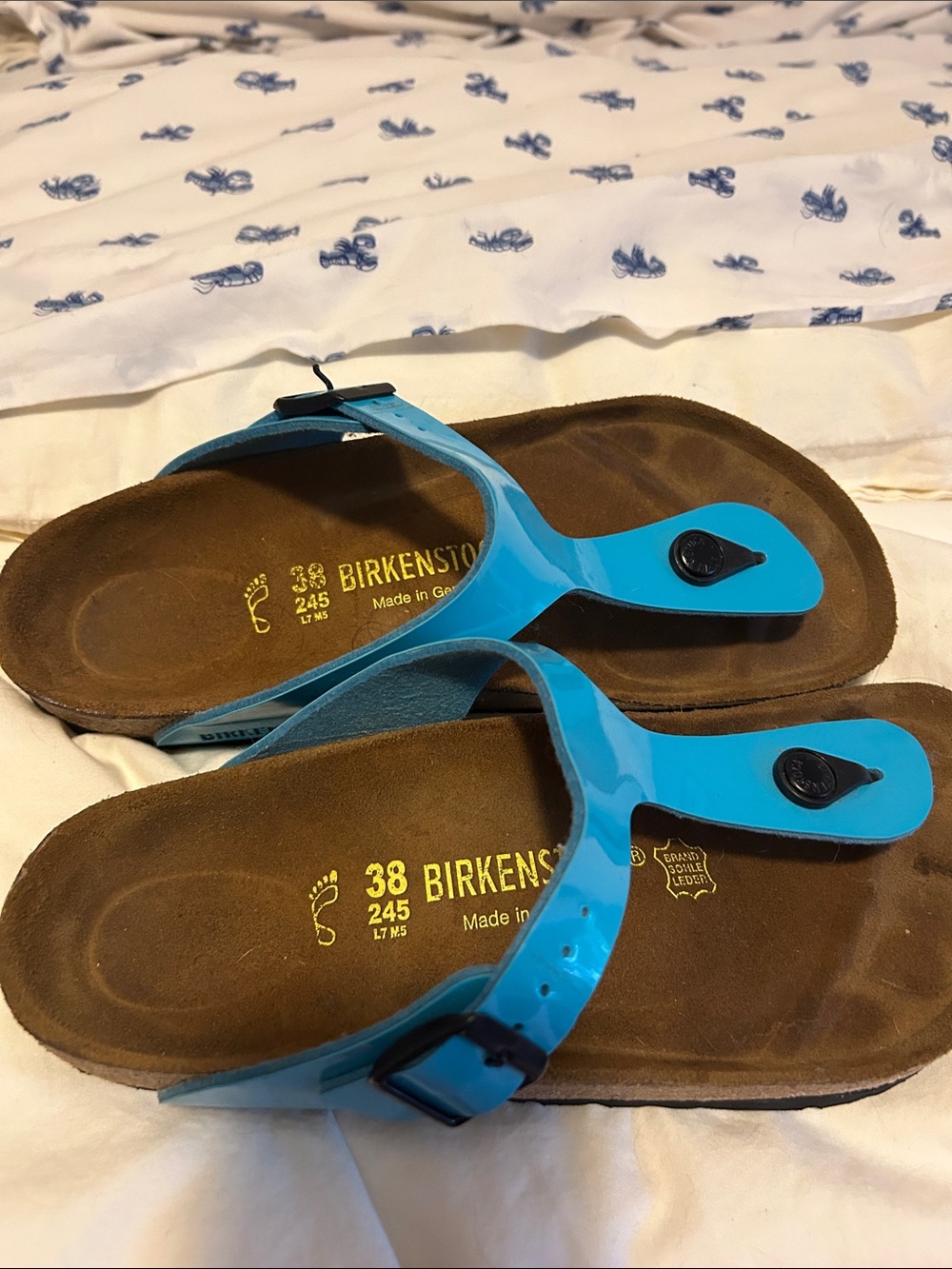 Birkenstock Turquoise Patent Gizeh Thong Sandals